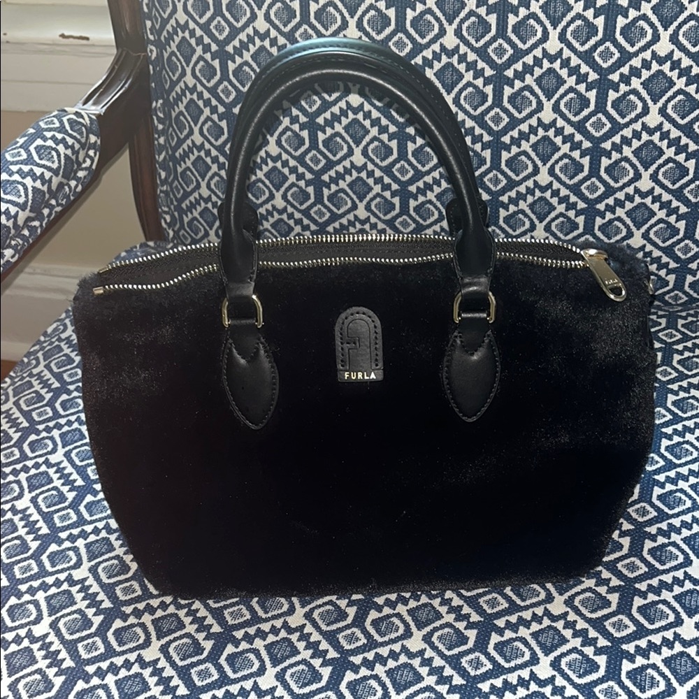 Furla Black Fur Bag with gold Hardware